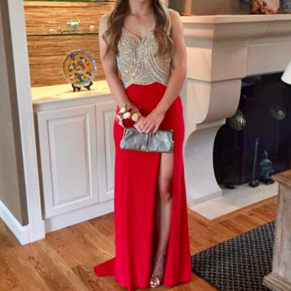 Aria Red and Gold Prom Dress